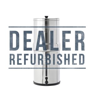 dealer refurbished silver stainless steel water filter system pictured on a white background
